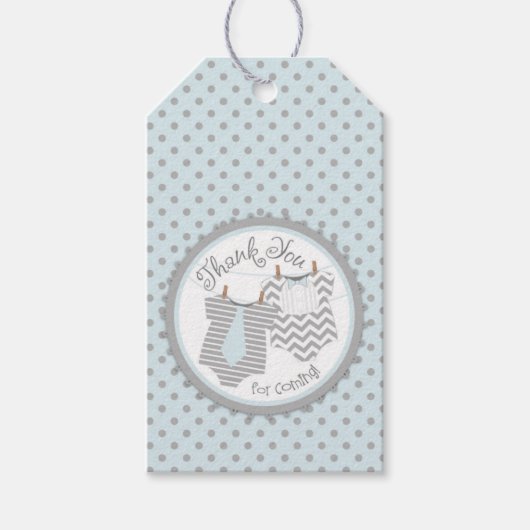 Polka-dot Blue Krawatte Bow-Krawatte Baby Shower L Geschenkanhänger (Vorderseite)