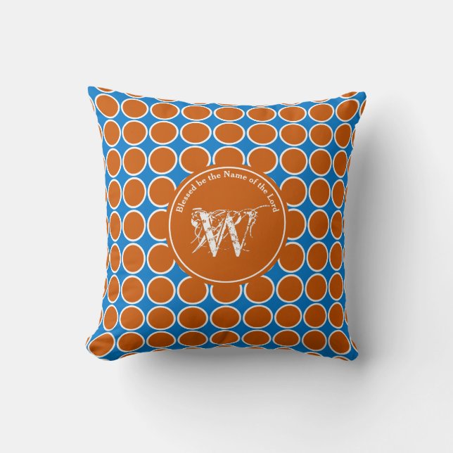 POLKA DOT Blue Orange Custom Monogram Scripting Kissen (Vorderseite)