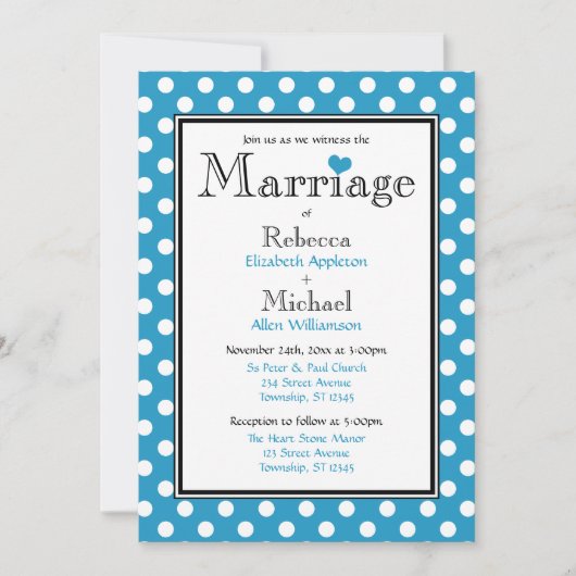 Polka Dot Blue Wedding Einladung (Vorderseite)