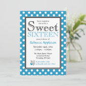 Polka Dot Blue & White 16 . Geburtstag Einladungen (Stehend Vorderseite)