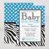 Polka Dot Blue & Zebra Print Baby Dusche Einladung (Vorne/Hinten)
