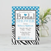 Polka Dot Blue & Zebra Print Brautparty Einladung (Stehend Vorderseite)
