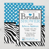 Polka Dot Blue & Zebra Print Brautparty Einladung (Vorne/Hinten)