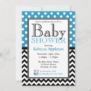 Polka Dot Blue & Zickzack Baby Dusche Einladung