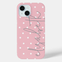Polka Dot blush pink & gray name iPhone Case