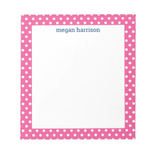Polka Dot Bright Pink Personalisiert Notepad Notizblock