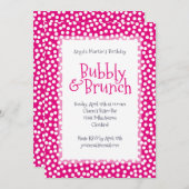 Polka Dot Bubbly und Brunch Hot Pink Einladung (Vorne/Hinten)