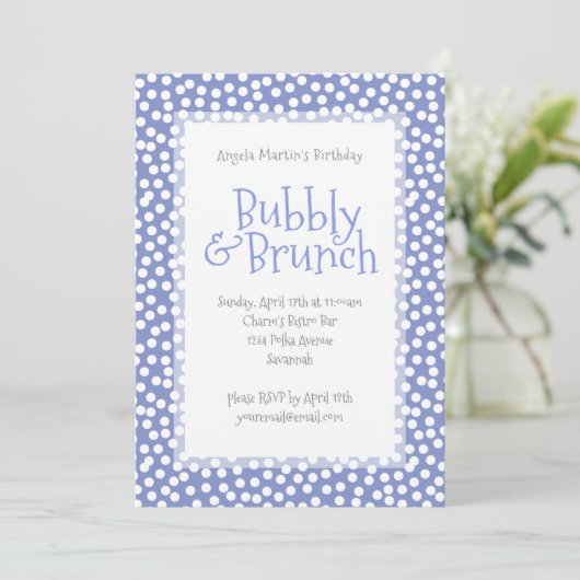 Polka Dot Bubbly und Brunch Violet Einladung (Stehend Vorderseite)