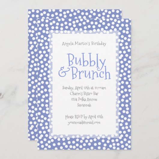 Polka Dot Bubbly und Brunch Violet Einladung (Vorne/Hinten)