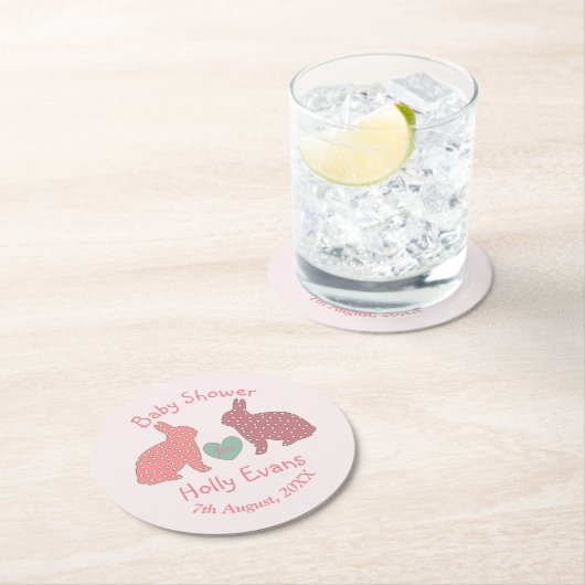 Polka Dot Bunnies Custom Baby Shower Runder Pappuntersetzer (Vor Ort)