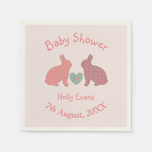 Polka Dot Bunnies Custom Baby Shower Serviette (Vorderseite)