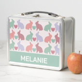 Polka Dot Bunnies Muster auf rosa Personalisiert Metall Brotdose (Beispiel)