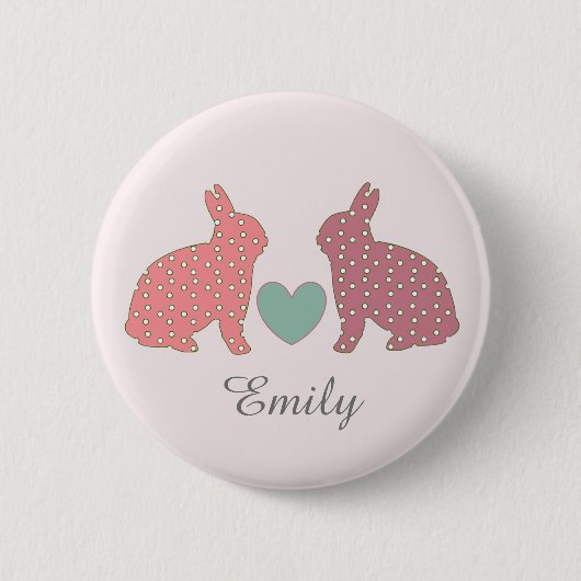 Polka Dot Bunnies Pink Personalisiert Button (Vorderseite)