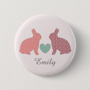 Polka Dot Bunnies Pink Personalisiert Button
