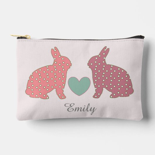 Polka Dot Bunnies Pink Personalisiert Zubehörtasche (Vorderseite)