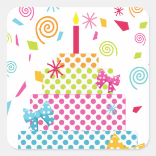 Polka Dot Cake und Confetti Quadratischer Aufkleber