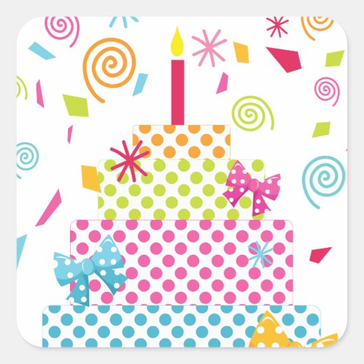 Polka Dot Cake und Confetti Quadratischer Aufkleber (Vorderseite)
