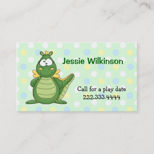 Polka Dot & Cartoon Dragon Playdate Card Telefonnummerkarte (Vorderseite)