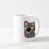 Polka Dot Cat with Sunglasses Mug | Cute Quirky Kaffeetasse (VorderseiteRechts)