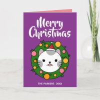 Polka Dot Cat Wreath Lila| Frohe Weihnachts-Foto