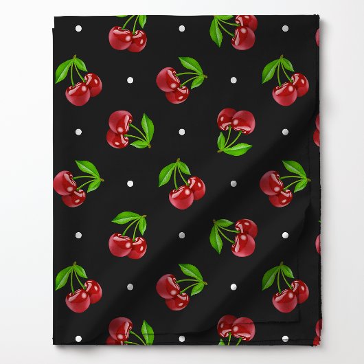 Polka Dot Cherries auf Holzkohle Stoff