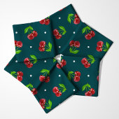 Polka Dot Cherries on Dark Aquamarin Stoff