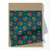 Polka Dot Cherries on Dark Aquamarin Stoff