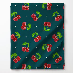 Polka Dot Cherries on Dark Aquamarin Stoff