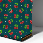 Polka Dot Cherries on Dark Aquamarin Stoff