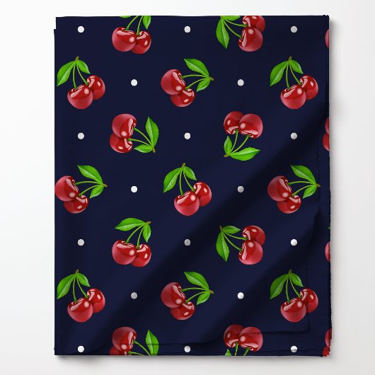 Polka Dot Cherries über die Dunkle Marine Stoff