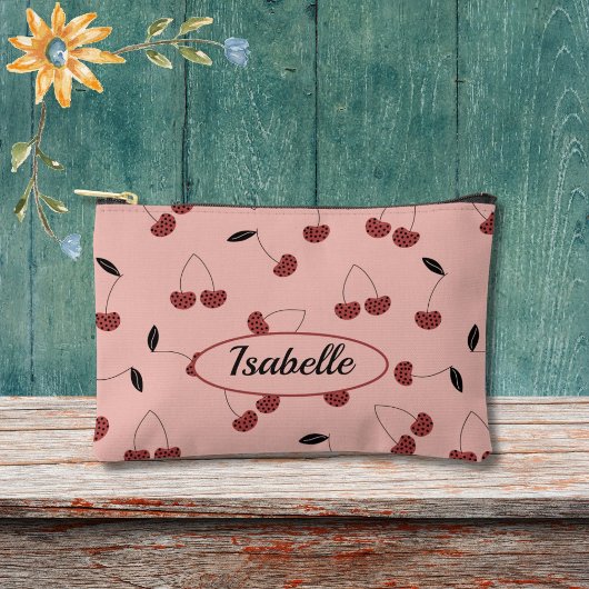 Polka Dot Cherry Muster und Individuelle Name Zubehörtasche