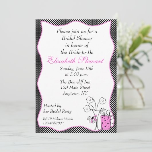 Polka Dot Chic Brautparty Einladung (Stehend Vorderseite)