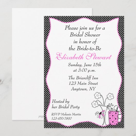 Polka Dot Chic Brautparty Einladung (Vorne/Hinten)