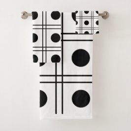 Polka Dot Circle Black and White Karo Muster Badhandtuch Set