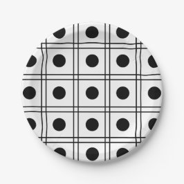 Polka Dot Circle Black and White Karo Muster Pappteller