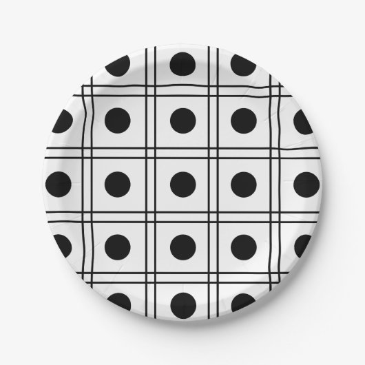 Polka Dot Circle Black and White Karo Muster Pappteller (Vorderseite)