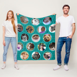 Polka Dot Collage Aquamarin Blue Pets Kinder 17 Fo Fleecedecke