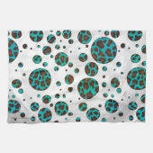Polka Dot Cow Brown und Aquamarin Print Geschirrtuch (Horizontal)