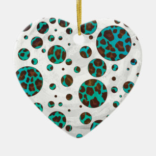 Polka Dot Cow Brown und Aquamarin Print Keramik Ornament