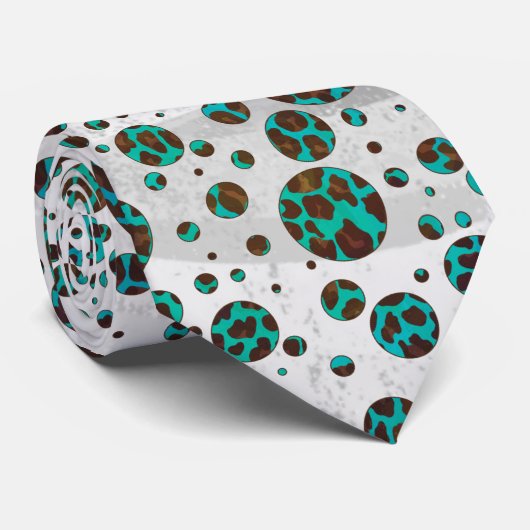 Polka Dot Cow Brown und Aquamarin Print Krawatte (Gerollt)
