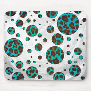 Polka Dot Cow Brown und Aquamarin Print Mousepad