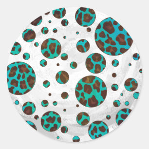 Polka Dot Cow Brown und Aquamarin Print Runder Aufkleber