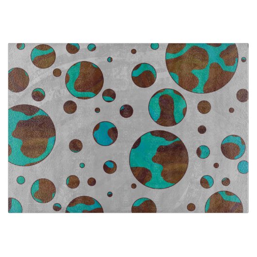 Polka Dot Cow Brown und Aquamarin Print Schneidebrett (Vorderseite)