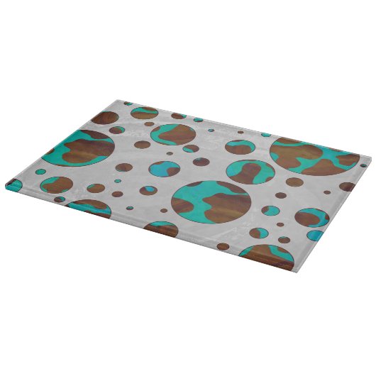 Polka Dot Cow Brown und Aquamarin Print Schneidebrett (Ecke)