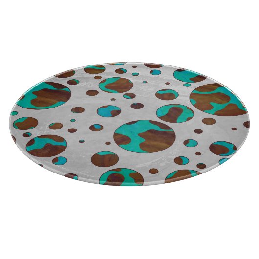 Polka Dot Cow Brown und Aquamarin Print Schneidebrett (Ecke)