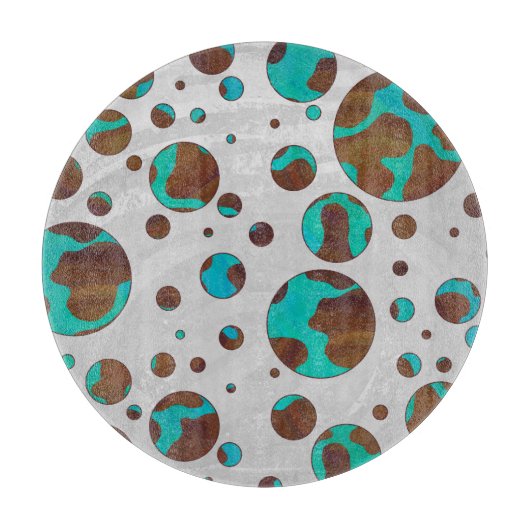 Polka Dot Cow Brown und Aquamarin Print Schneidebrett (Vorderseite)