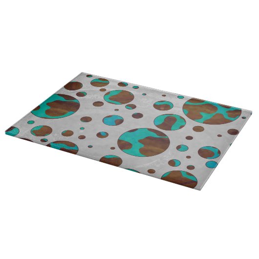 Polka Dot Cow Brown und Aquamarin Print Schneidebrett (Ecke)