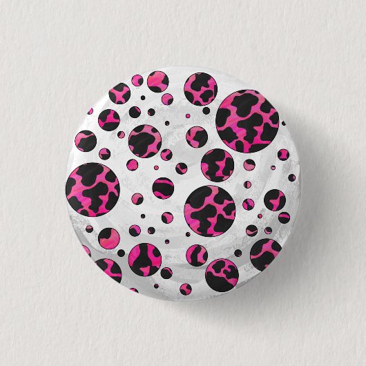 Polka Dot Cow Hot Pink und Black Print Button (Vorderseite)