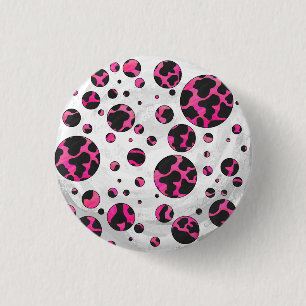 Polka Dot Cow Hot Pink und Black Print Button