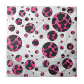 Polka Dot Cow Hot Pink und Black Print Fliese (Vorderseite)